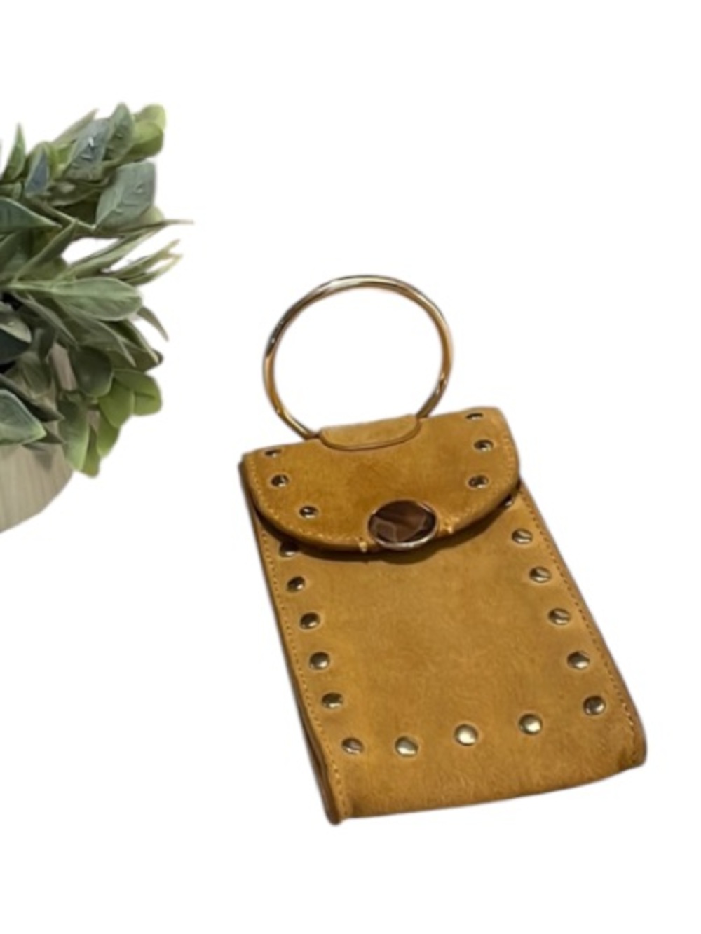 H&M Suede Mustard Color Clutch Wristlet Cellphone Bag Purse